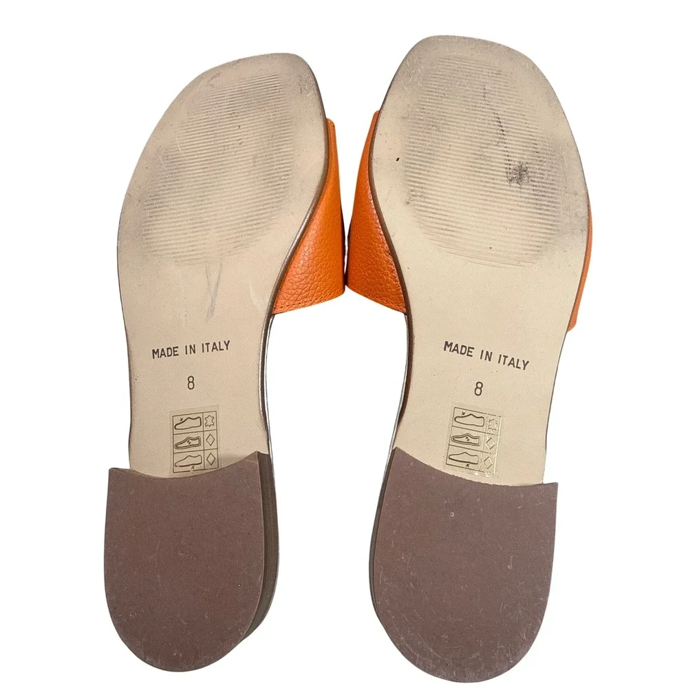 Coach Annecy Orange Pebble Grain Leather Slide Sandals Gold Buckle Italy 8